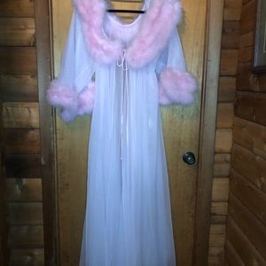 1950’s Watermelon Pink Tricot and Feather Dressing Robe XXL